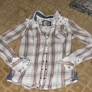 Guess women’s Plaid Shirt - Blue and Brown size M